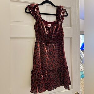 Buddy Love Women’s Red & Black Animal Print Mini Babydoll Dress Size Medium